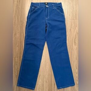 Simple Society Jeans Womens Size 1 / 25 Blue Cargo Pockets Mid Rise Baggy NWOT